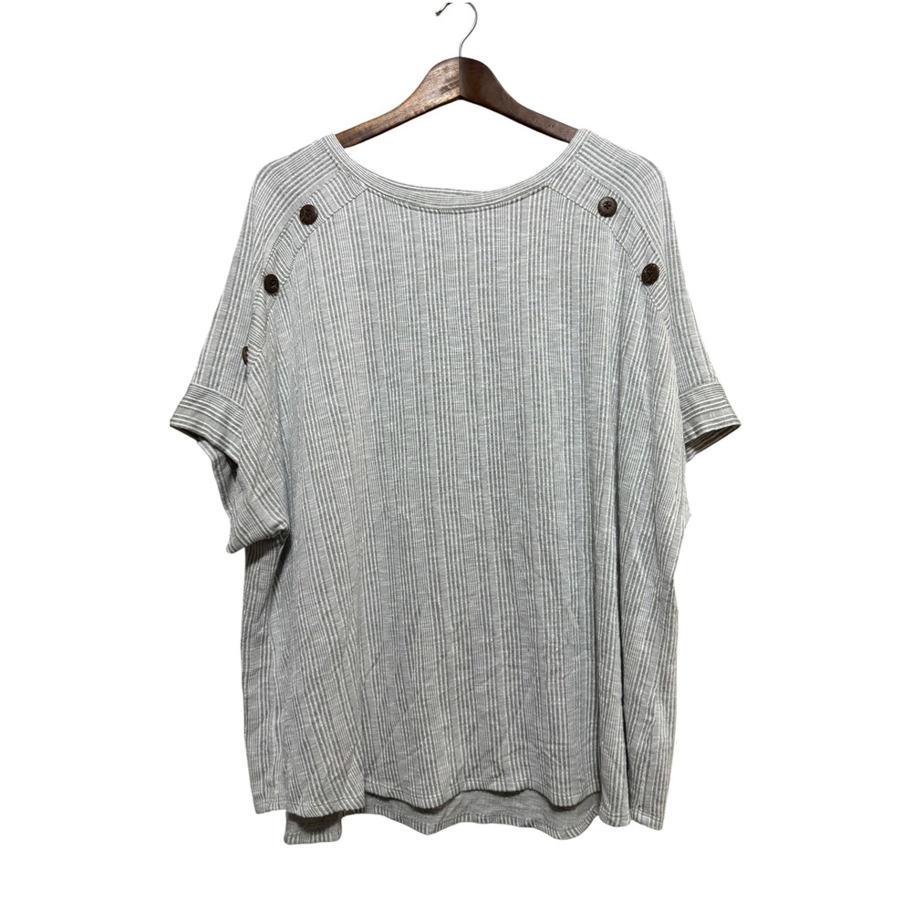 Westbound Top Womens 2X Grey Excellent Striped Button Shoulder High Low Ribbed